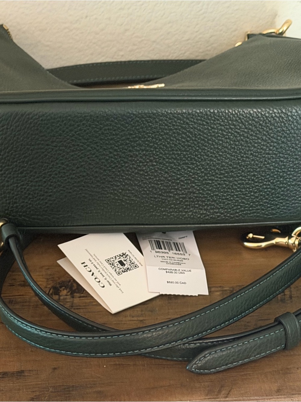 Coach Teri Hobo Green Gold Leather Shoulder Bag purse convertible NEW - Picture 14 of 15